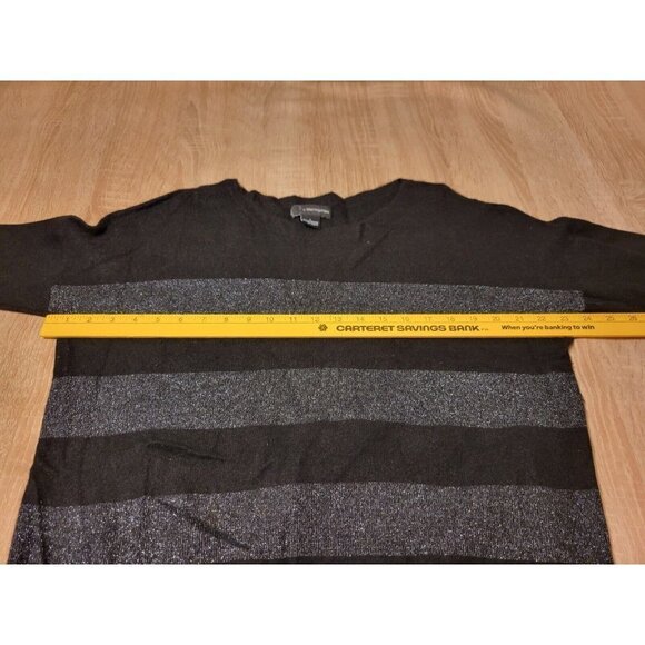C By Bloomingdale's 95% Cashmere Black & Metallic Gray Striped Sweater Size L - Picture 4 of 6